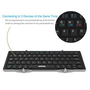 Arteck Folding Bluetooth Keyboard – Portable Mini Wireless for iPad, Android, Windows