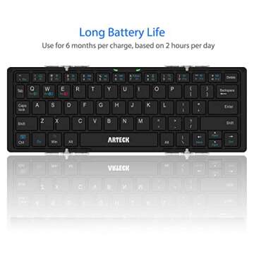 Arteck Portable Mini Folding Bluetooth Keyboard for All Devices