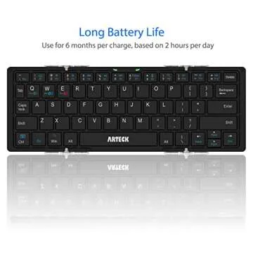 Arteck Portable Mini Folding Bluetooth Keyboard for All Devices