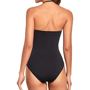 Holipick Black Bandeau One Piece Swimsuit with Tummy Control
