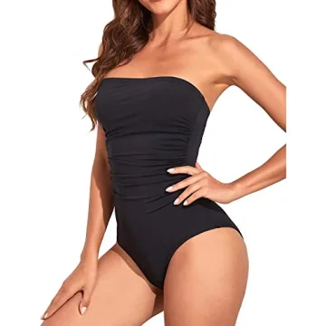 Holipick Black Bandeau One Piece Swimsuit with Tummy Control