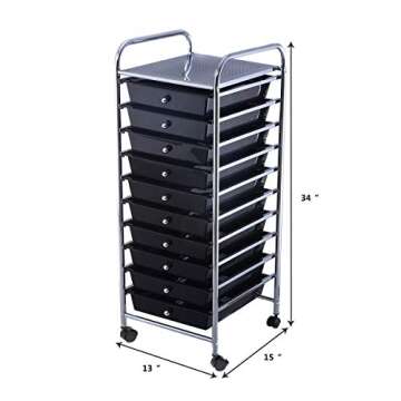 Giantex 10 Drawer Rolling Storage Cart for Crafts or Office
