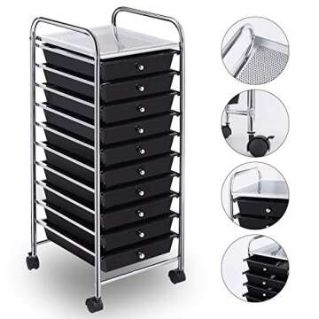 Giantex 10 Drawer Rolling Storage Cart for Crafts or Office