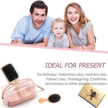 Boar Bristle Hair Brush and Comb Set for Women Men Kids, Best Natural Wooden Paddle Hairbrush and Small Travel Styling Brush for Wet or Dry Hair Detangling Smoothing Massaging