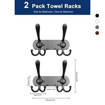 NearMoon Coat Rack Wall Mounted-2 Pack, Heavy Duty Bath Towel Hooks Stainless Steel Robe Hooks Holde...