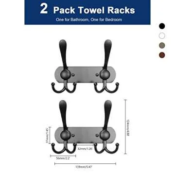 NearMoon Coat Rack Wall Mounted-2 Pack, Heavy Duty Bath Towel Hooks Stainless Steel Robe Hooks Holde...