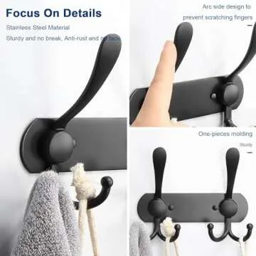 NearMoon Coat Rack Wall Mounted-2 Pack, Heavy Duty Bath Towel Hooks Stainless Steel Robe Hooks Holder, Metal Coat Hook for Towel Coat Hat Key Bathroom Bedroom Hotel Entryway (2 Hooks, Matte Black)