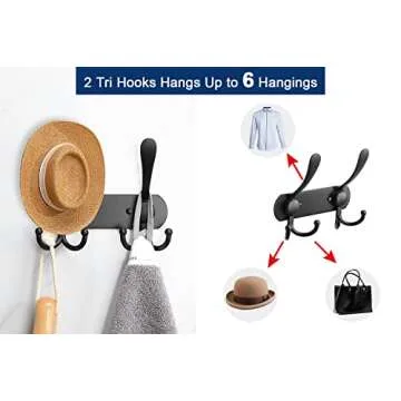 NearMoon Coat Rack Wall Mounted-2 Pack, Heavy Duty Bath Towel Hooks Stainless Steel Robe Hooks Holder, Metal Coat Hook for Towel Coat Hat Key Bathroom Bedroom Hotel Entryway (2 Hooks, Matte Black)