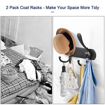 NearMoon Coat Rack Wall Mounted-2 Pack, Heavy Duty Bath Towel Hooks Stainless Steel Robe Hooks Holder, Metal Coat Hook for Towel Coat Hat Key Bathroom Bedroom Hotel Entryway (2 Hooks, Matte Black)