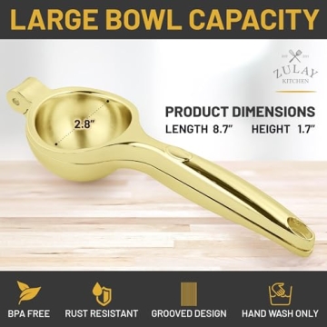 Zulay Kitchen Metal Lemon Squeezer - Easy to Use Lemon Juicer - Easy to Clean Lime Squeezer - Sturdy Lemon Lime Squeezer Press - Citrus Juicer, Handheld Juicer, Juice Press Manual - Gold