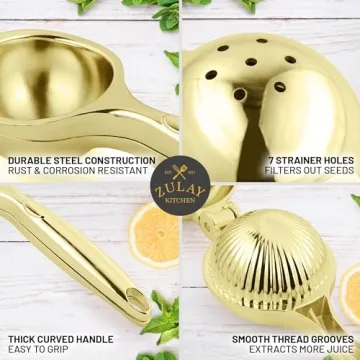 Zulay Kitchen Metal Lemon Squeezer - Easy to Use Lemon Juicer - Easy to Clean Lime Squeezer - Sturdy Lemon Lime Squeezer Press - Citrus Juicer, Handheld Juicer, Juice Press Manual - Gold