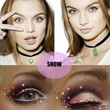 CheeseandU 6Pcs 3D Eyes Body Face Jewelry Acrylic Rhinestone Stickers Glitter Flash Crystal Eyes Temporary Tattoo DIY Nail Art Decorations Fashion Face Stickers for Women Party Festival Accessory