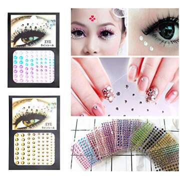 CheeseandU 6Pcs 3D Eyes Body Face Jewelry Acrylic Rhinestone Stickers Glitter Flash Crystal Eyes Temporary Tattoo DIY Nail Art Decorations Fashion Face Stickers for Women Party Festival Accessory