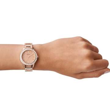 Fossil Women's Jesse Quartz Stainless Steel Three-Hand Watch, Color: Rose Gold Glitz (Model: ES3020)
