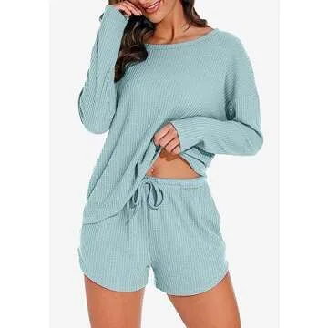 PrinStory Waffle Knit Pajama Set for Women 2 Piece