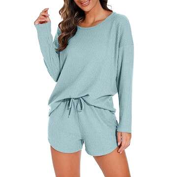 PrinStory Waffle Knit Pajama Set for Women 2 Piece