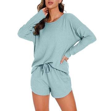 PrinStory Waffle Knit Pajama Set for Women 2 Piece
