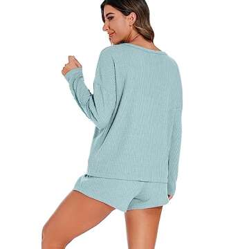 PrinStory Waffle Knit Pajama Set for Women 2 Piece