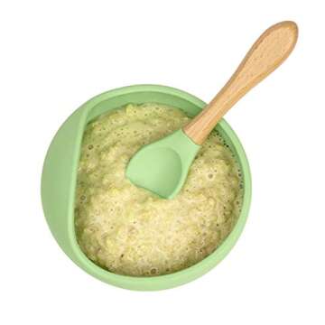 Spill-Free Suction Silicone Training Bowl Feeding Set with Spoon (Light Green)