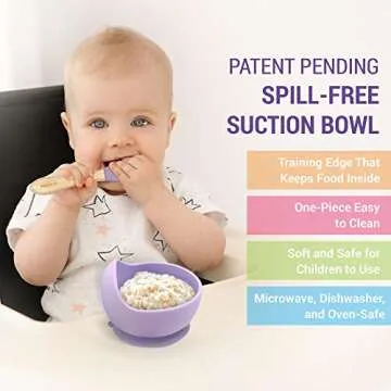 Spill-Free Suction Silicone Training Bowl Feeding Set with Spoon (Light Green)