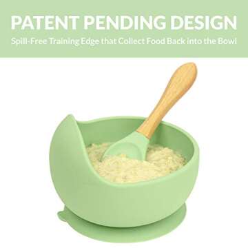 Spill-Free Suction Silicone Training Bowl Feeding Set with Spoon (Light Green)