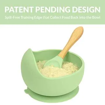 Spill-Free Suction Silicone Training Bowl Feeding Set with Spoon (Light Green)