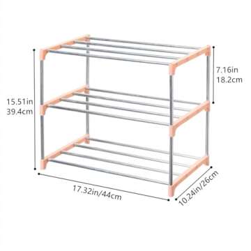 Jucaifu Stackable Small Shoe Rack, Entryway, Hallway and Closet Space Saving Storage and Organization (3-Tier, Pink)