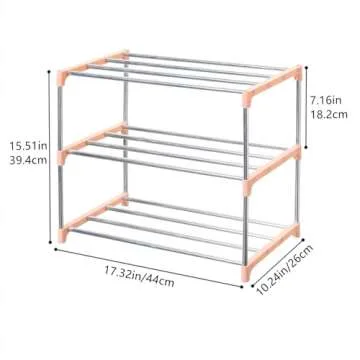 Jucaifu Stackable Small Shoe Rack, Entryway, Hallway and Closet Space Saving Storage and Organization (3-Tier, Pink)