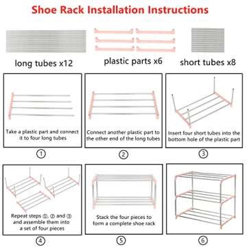 Jucaifu Stackable Small Shoe Rack, Entryway, Hallway and Closet Space Saving Storage and Organization (3-Tier, Pink)