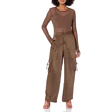 The Drop Women's Jessenia Shine Cargo Pants, Coffee Bean, S