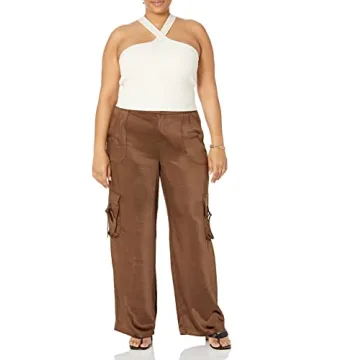 The Drop Women's Jessenia Shine Cargo Pants, Coffee Bean, S