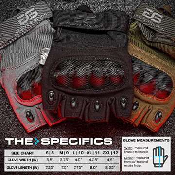 Glove Station- Fingerless Knuckle Tactical Gloves for Men - Motorcycle Gloves for Tactical Shooting, Airsoft, Hunting, Police Work and Hiking - Black/Medium