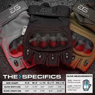 Glove Station- Fingerless Knuckle Tactical Gloves for Men - Motorcycle Gloves for Tactical Shooting, Airsoft, Hunting, Police Work and Hiking - Black/Medium