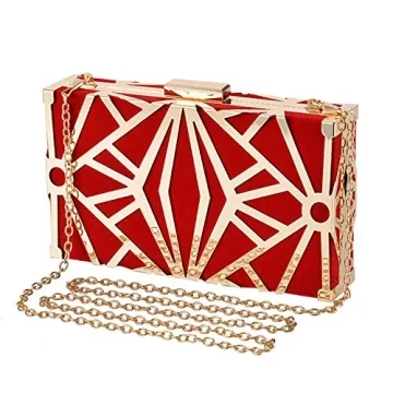 UBORSE Women Clutch Bag Velvet Purse Metal Vintage Evening Bag Hollow Wedding Party Handbag Red