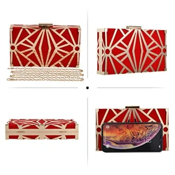 UBORSE Women Clutch Bag Velvet Purse Metal Vintage Evening Bag Hollow Wedding Party Handbag Red