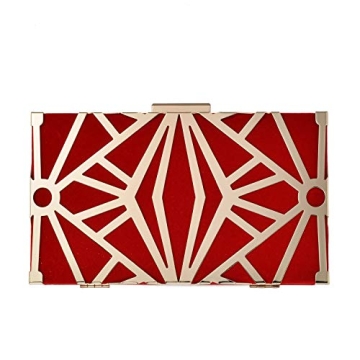 UBORSE Women Clutch Bag Velvet Purse Metal Vintage Evening Bag Hollow Wedding Party Handbag Red