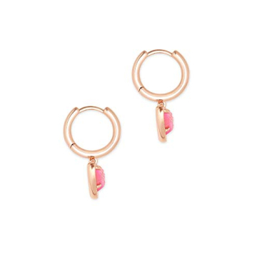 Kendra Scott Rose Gold Huggie Earrings with Pink Drusy