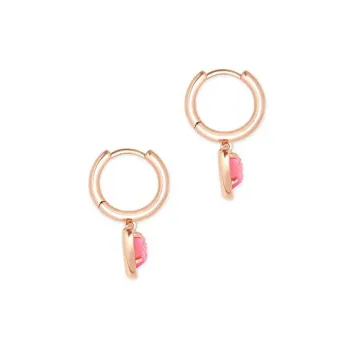 Kendra Scott Rose Gold Huggie Earrings with Pink Drusy