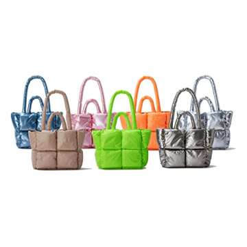 Large Puffer Tote Bag, Trendy Luxury Chic Quilted Cotton Padded Designer Handbags for women, Winter ...