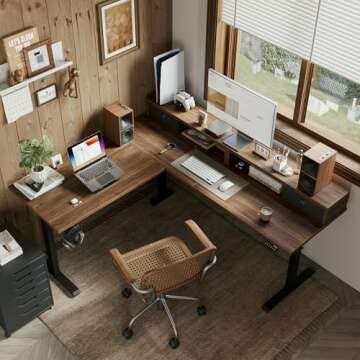 Agilestic 63 x 55 INCH L Shaped Electric Standing Desk with 2 Drawers, Ergonomic Adjustable Height D...