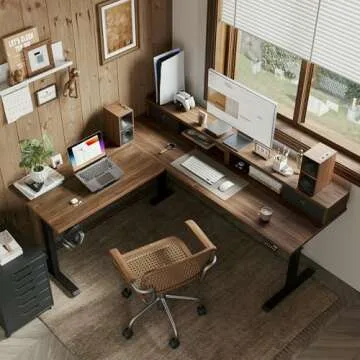 Agilestic 63 x 55 INCH L Shaped Electric Standing Desk with 2 Drawers, Ergonomic Adjustable Height D...