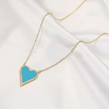 JINGDR Heart Necklace for Women Trendy Preppy Jewelry Gold Plated Love Heart Pendant, Heart Paperclip Chain Necklace Cute Heart Necklaces Birthday for Women Dainty Jewelry (blue)