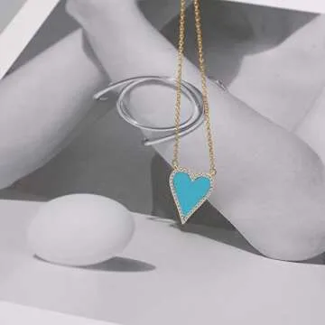 JINGDR Heart Necklace for Women Trendy Preppy Jewelry Gold Plated Love Heart Pendant, Heart Paperclip Chain Necklace Cute Heart Necklaces Birthday for Women Dainty Jewelry (blue)