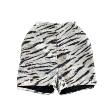 Bold QNI Streetwear Sequin Leopard Print Shorts for Women (White, Small)