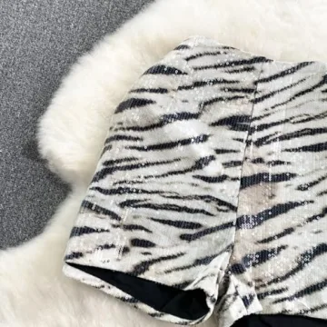 QNI Leopard Print Sequin Shorts for Women - Y2K Style