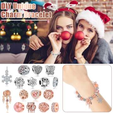 Jewelry Advent Calendar 2024 Women, Rose Gold and Silver Charm Bracelet Countdown Calendar and Earrings Necklace Rings Xmas Surprise Gifts for Wife Mom Adult