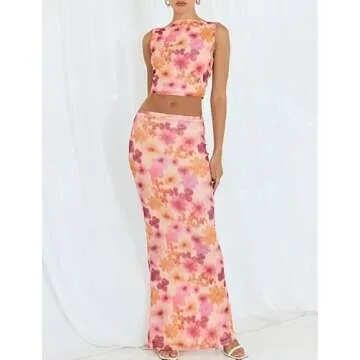 Sastianaen Women Sexy Y2K Maxi Skirt Set for Summer Fun