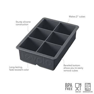Tovolo King Cube Ice Tray (Charcoal) - Reusable & Large Silicone Molds for Whiskey, Cocktails, Coffee, Bartender Accessories, & Smoothies / BPA-Free & Dishwasher-Safe
