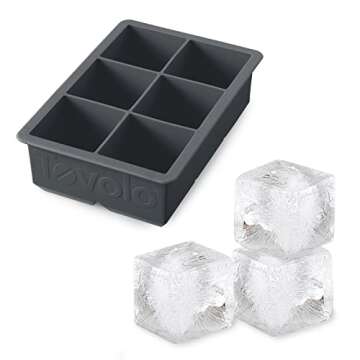 Tovolo King Cube Ice Tray (Charcoal) - Reusable & Large Silicone Molds for Whiskey, Cocktails, Coffee, Bartender Accessories, & Smoothies / BPA-Free & Dishwasher-Safe