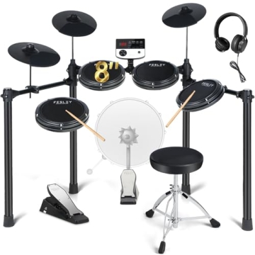 Fesley Electric Drum Set: Quiet Mesh Pads for Beginner Adults - Complete Kit Included